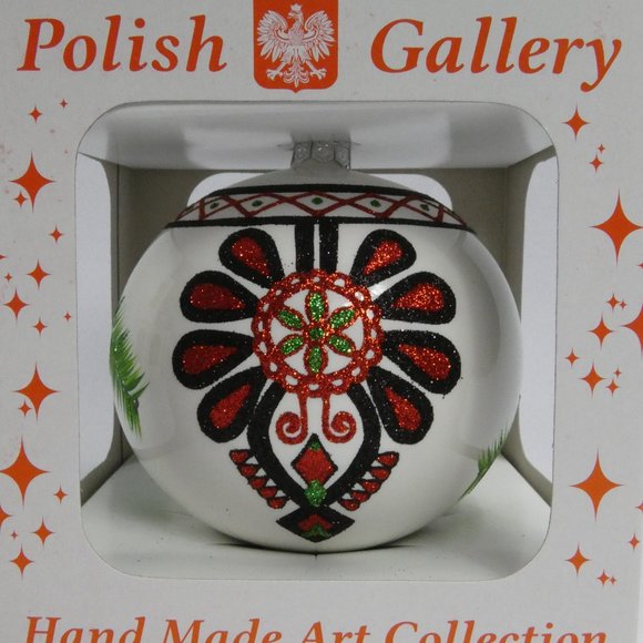 "POLISH GALLERY" Polish Folk Art Christmas Ornament Hand Made Glass Ball 5 In - Picture 5 of 6
